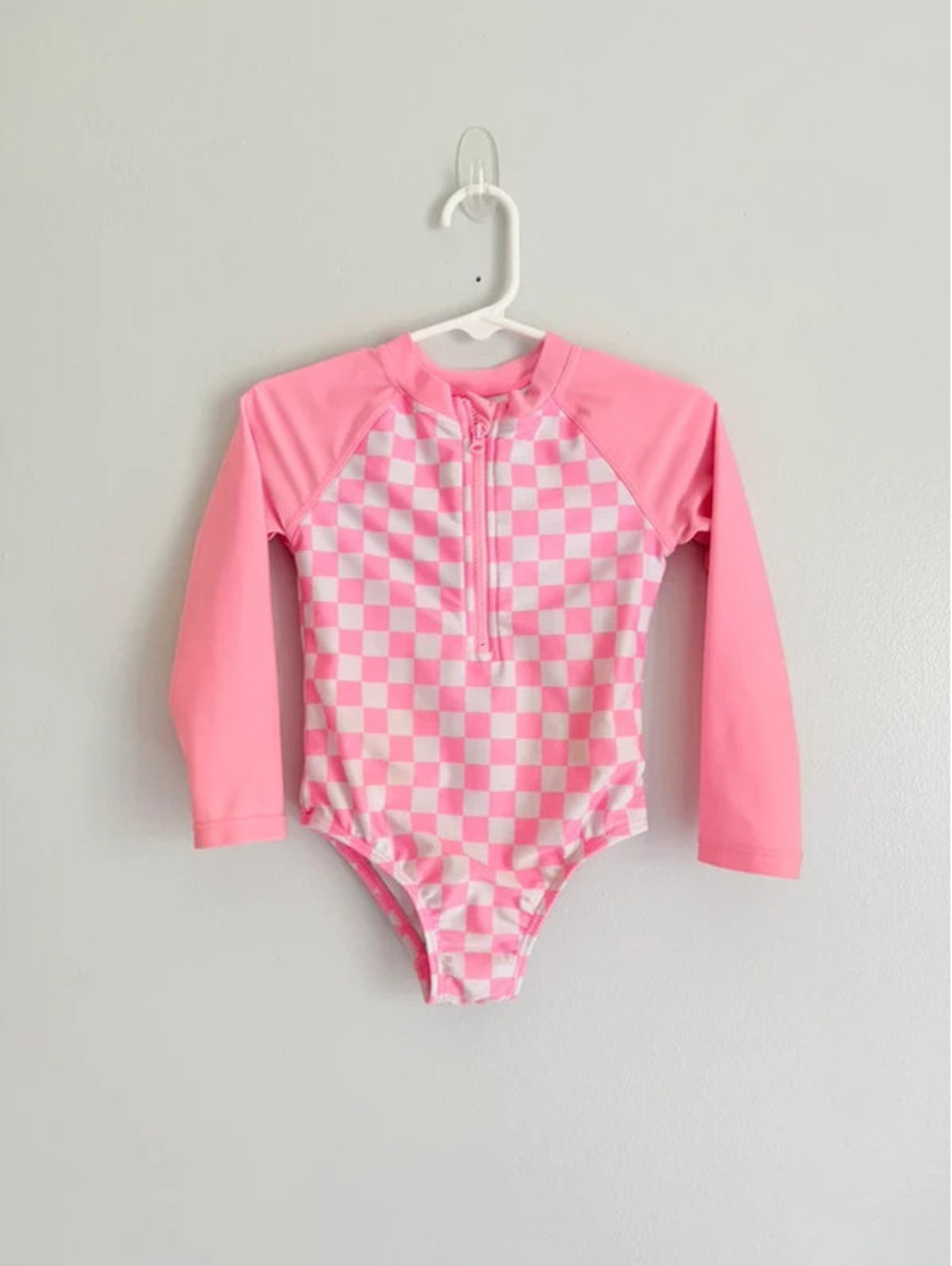 Wonder Nation Pink Checkered Long Sleeve Swimsuit 2T